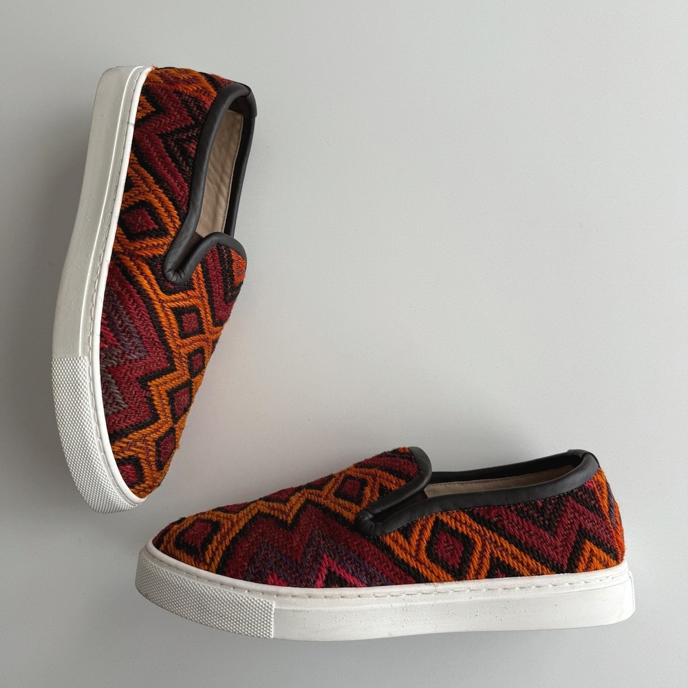 Res Ipsa EUC Kilim Slip On Red Orange Leather Trim‎ Sneaker Loafers women 9 - Picture 3 of 7